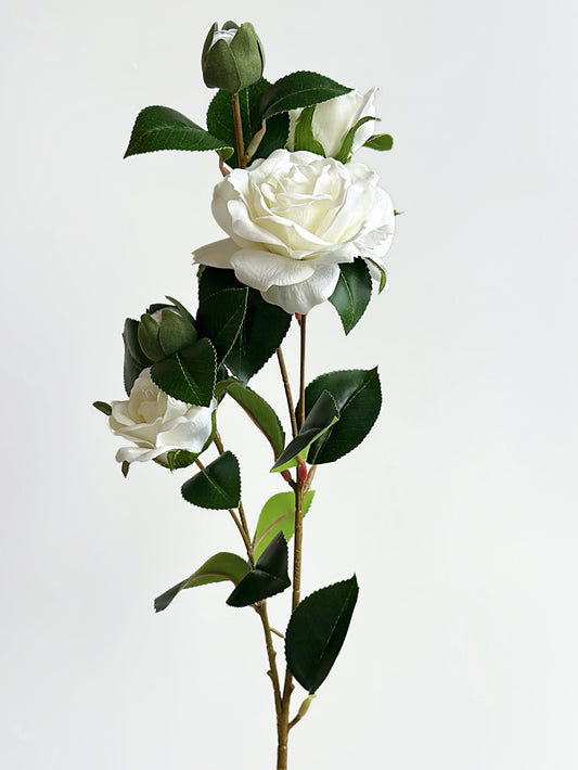 4-Head Real Touch White Spray Rose
