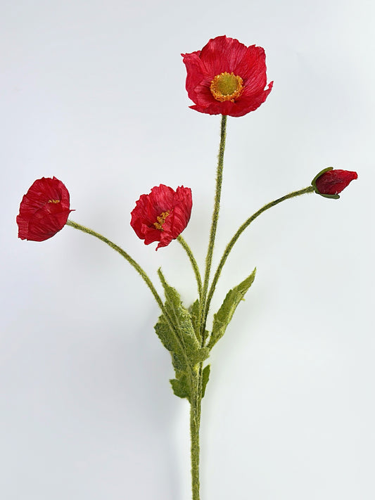 4-Head Faux Poppy in Red