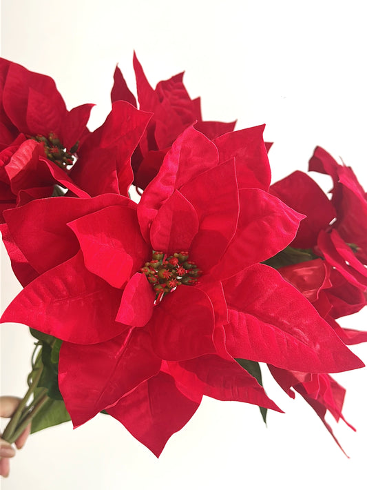5 Heads Artificial Red Poinsettia Bush (Single-Stem Price)