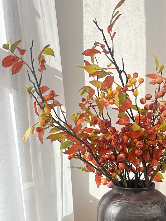 Faux Orange Winterberry & Holly Spray (Single-Stem Price)