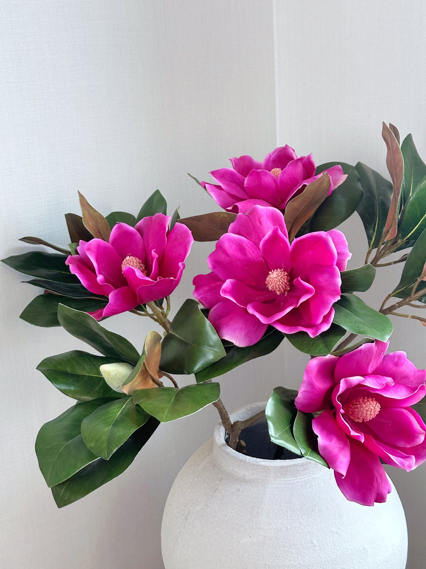 Faux Magnolia Flower in Magenta (Single-Stem Price)
