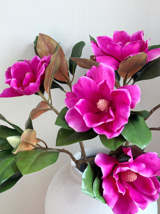 Faux Magnolia Flower in Magenta (Single-Stem Price)