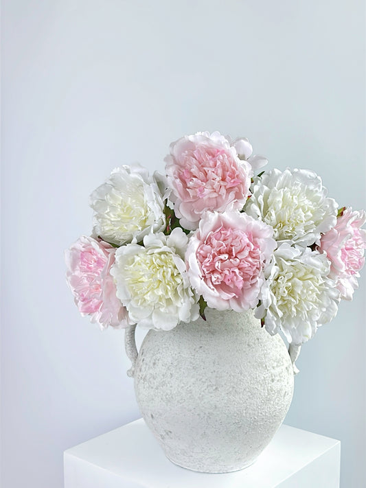 Real Touch Faux Peony in Snow White (Single-Stem Price)