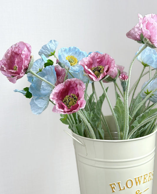 4-Head Real Touch Faux Poppy in Baby Blue