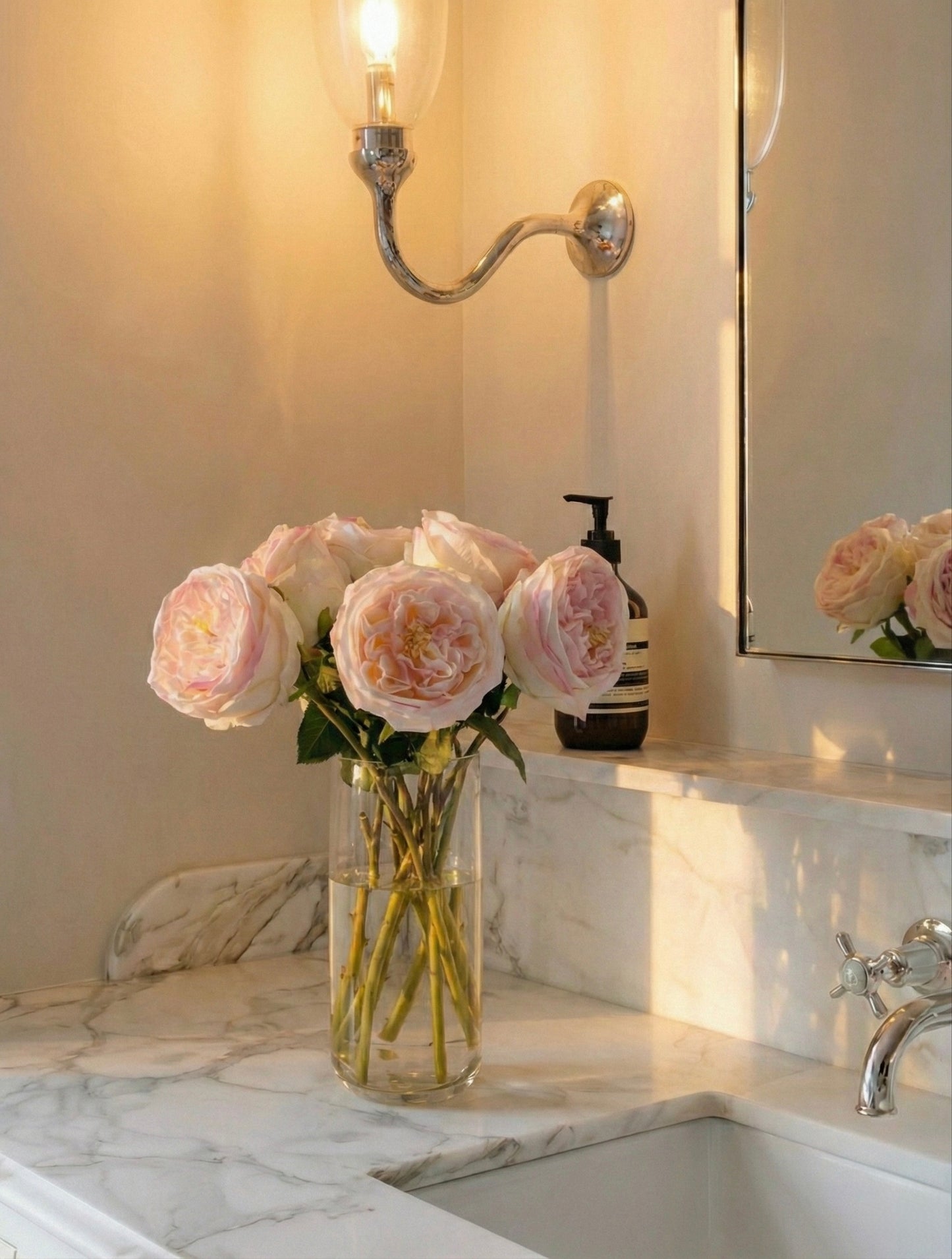 Real Touch Austin Cabbage Rose in Pink (Single-Stem Price)