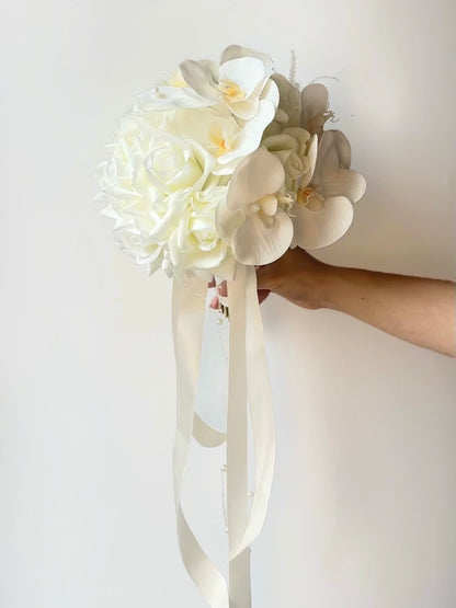 Real Touch Rose & White Phalaenopsis Orchid Bouquet
