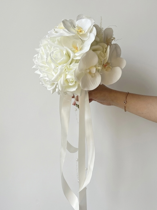 Real Touch Rose & White Phalaenopsis Orchid Bouquet