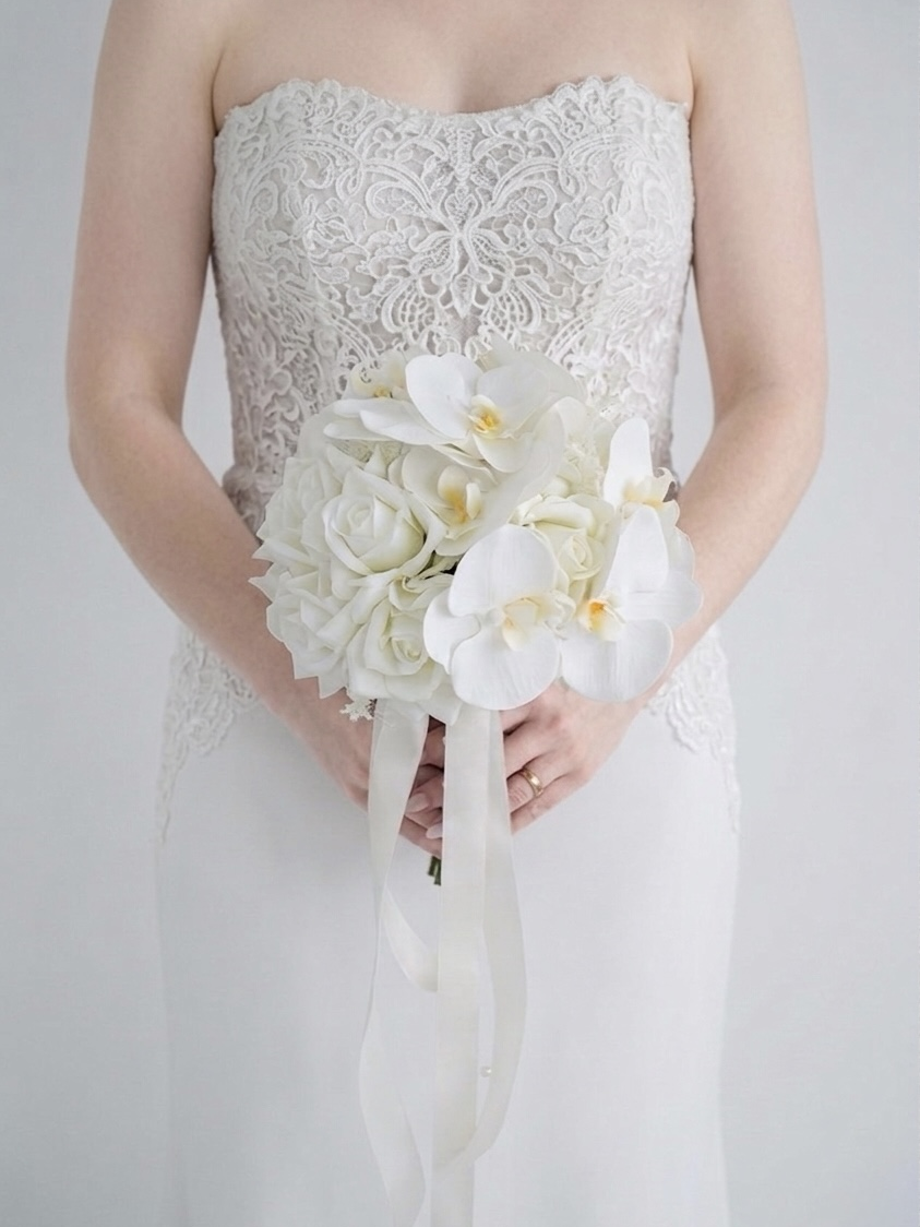 Real Touch Rose & White Phalaenopsis Orchid Bouquet