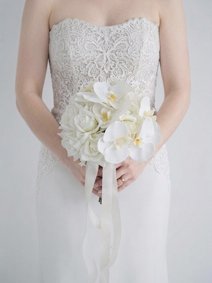 Real Touch Rose & White Phalaenopsis Orchid Bouquet