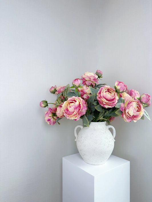 3-Head Oil Painting Peony in Dusty Rose