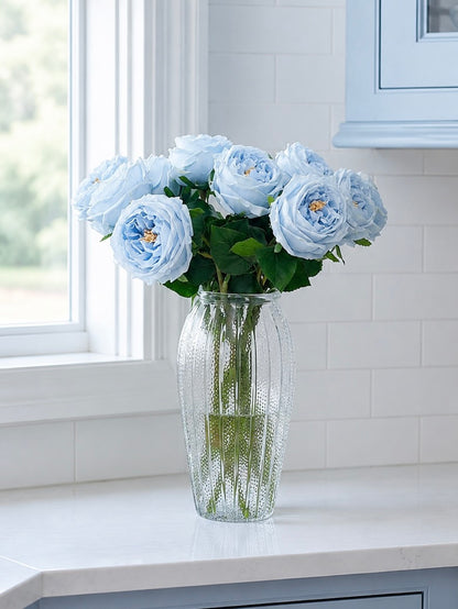 Real Touch Austin Cabbage Rose in Dusty Blue (Single-Stem Price)