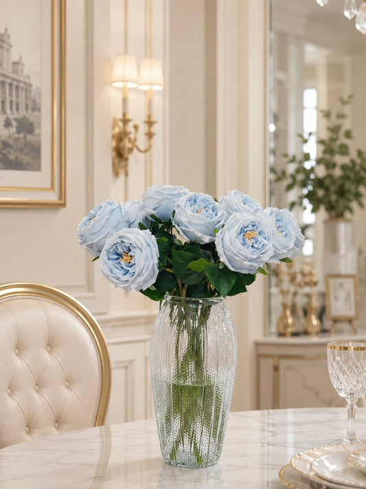 Real Touch Austin Cabbage Rose in Dusty Blue (Single-Stem Price)