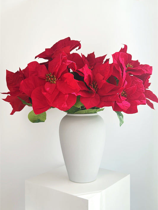 5 Heads Artificial Red Poinsettia Bush (Single-Stem Price)