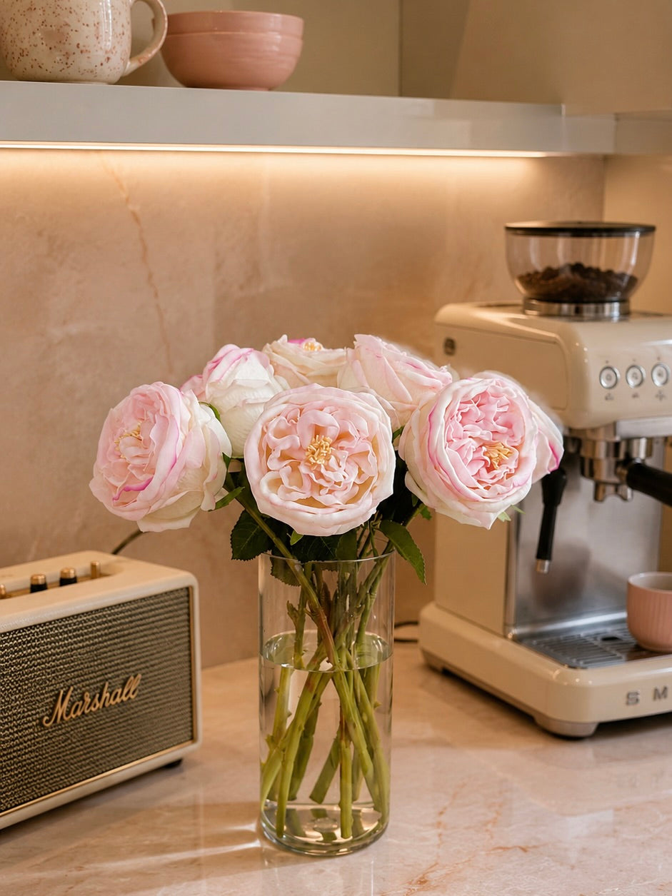 Real Touch Austin Cabbage Rose in Pink - 1 Stem
