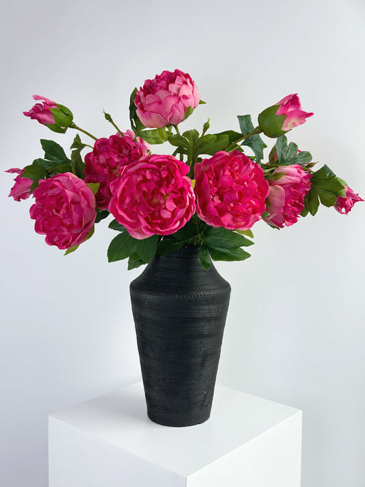 Deluxe 3-head Real Touch Peony Flower in Magenta