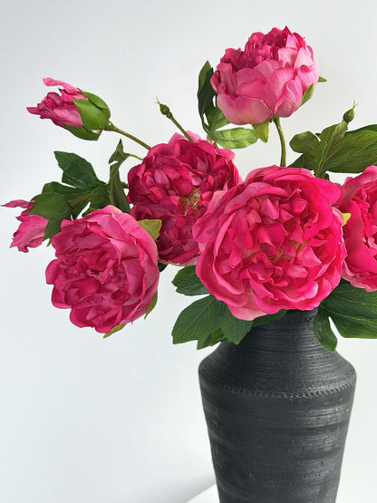 Deluxe 3-head Real Touch Peony Flower in Magenta