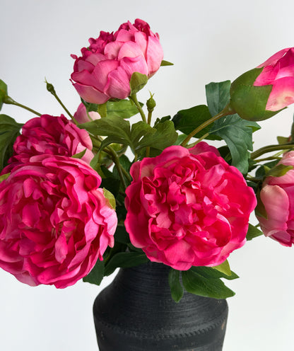 Deluxe 3-head Real Touch Peony Flower in Magenta