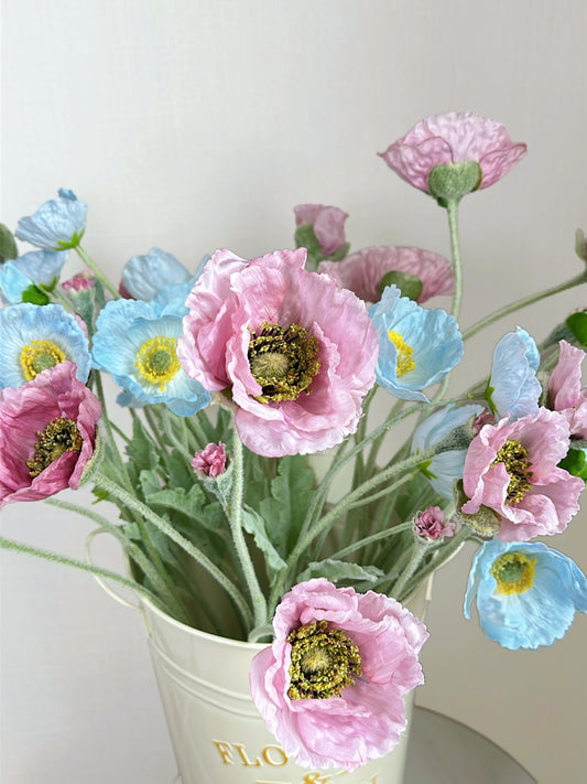 5-Head Faux Poppy in Pale Pink