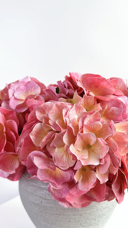 Faux Real Touch Large Leaf Hydrangea in Peach Pink