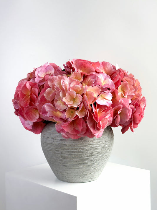 Faux Real Touch Large Leaf Hydrangea in Peach Pink