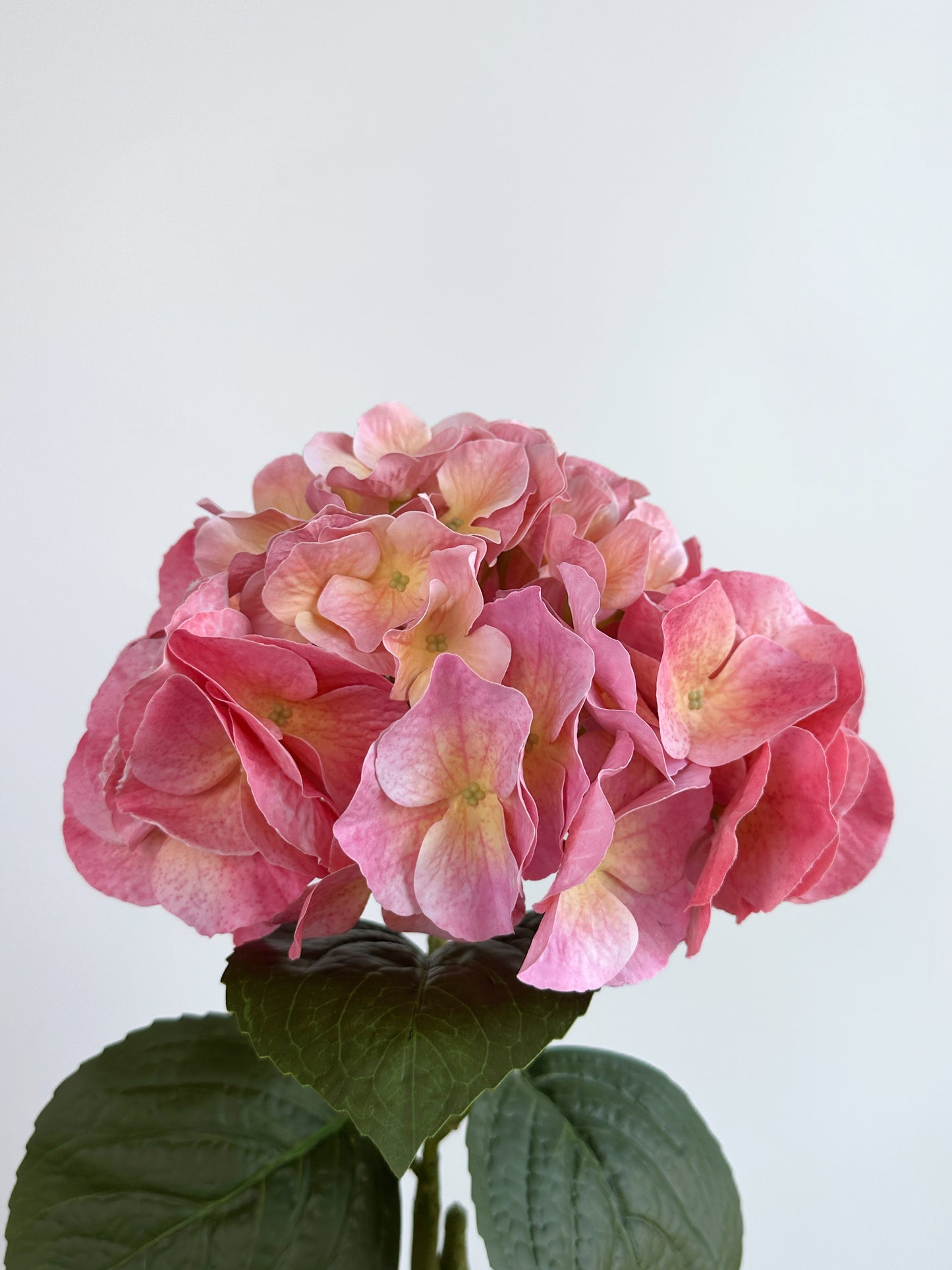 Faux Real Touch Large Leaf Hydrangea in Peach Pink