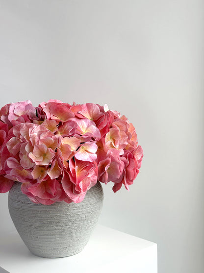 Faux Real Touch Large Leaf Hydrangea in Peach Pink
