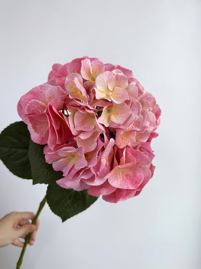 Faux Real Touch Large Leaf Hydrangea in Peach Pink