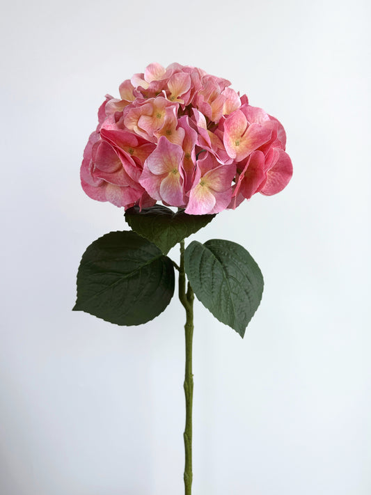 Faux Real Touch Large Leaf Hydrangea in Peach Pink