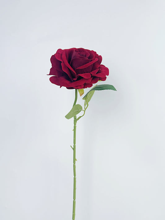 Flocked Petal Rose in Burgundy Red