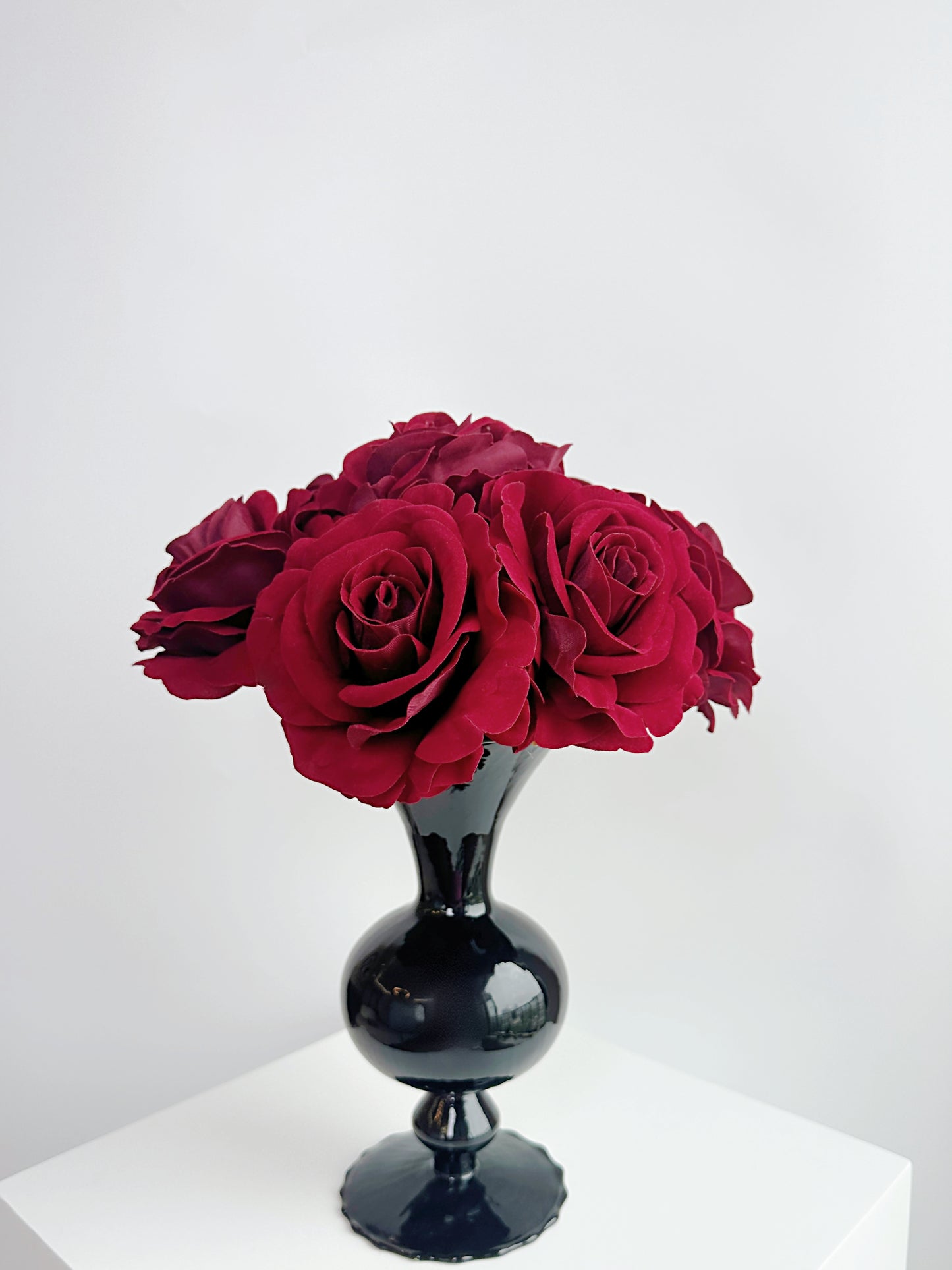 Flocked Petal Rose in Burgundy Red