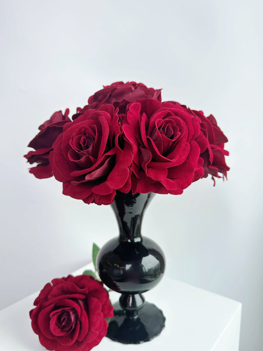 Flocked Petal Rose in Burgundy Red