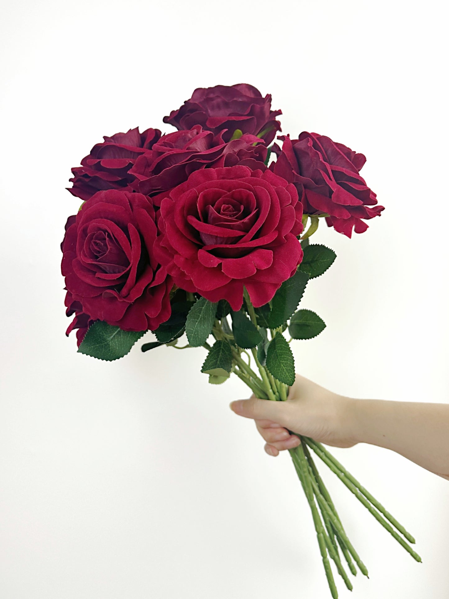 Flocked Petal Rose in Burgundy Red