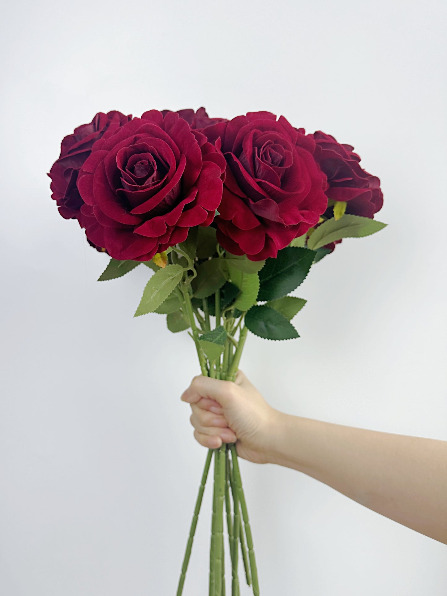 Flocked Petal Rose in Burgundy Red
