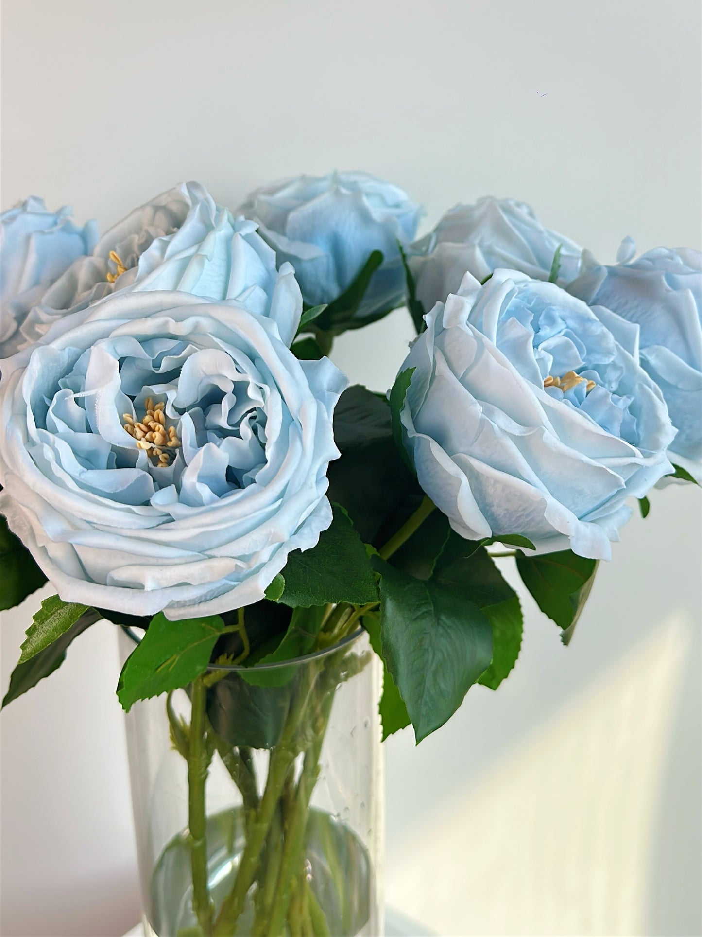 Real Touch Austin Cabbage Rose in Dusty Blue (Single-Stem Price)