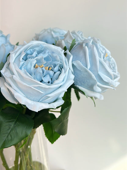 Real Touch Austin Cabbage Rose in Dusty Blue (Single-Stem Price)