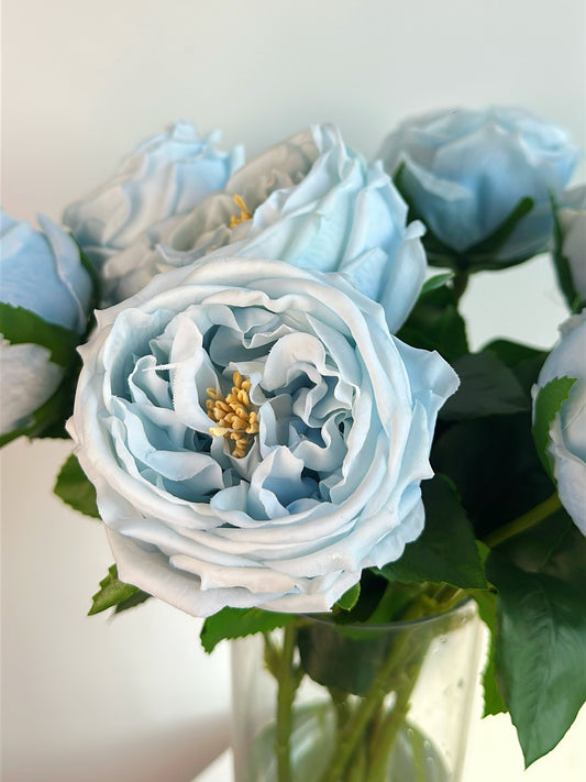 Real Touch Austin Cabbage Rose in Dusty Blue (Single-Stem Price)