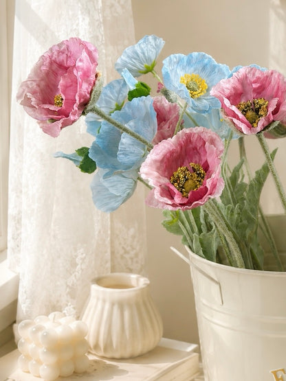 4-Head Real Touch Faux Poppy Bundle in Baby Blue (Bundle Price)