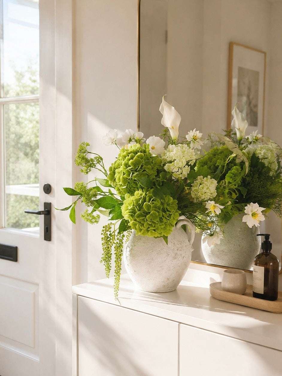 Green & White Faux Floral Arrangement – 16 Stems